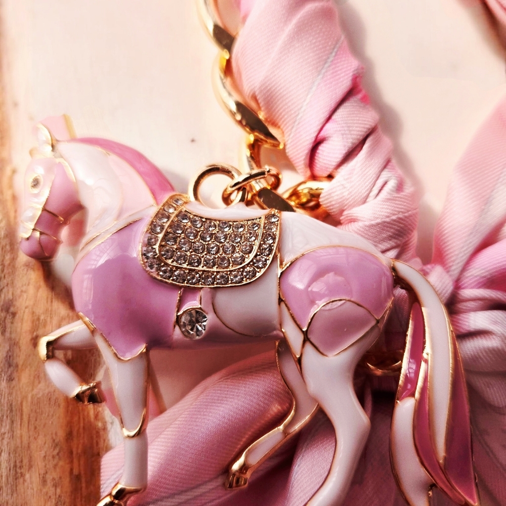 NEW Piper K Pink Bag Charm & Key Holder Tassel,Bow Glass Stones & Handpainted - Picture 2 of 4